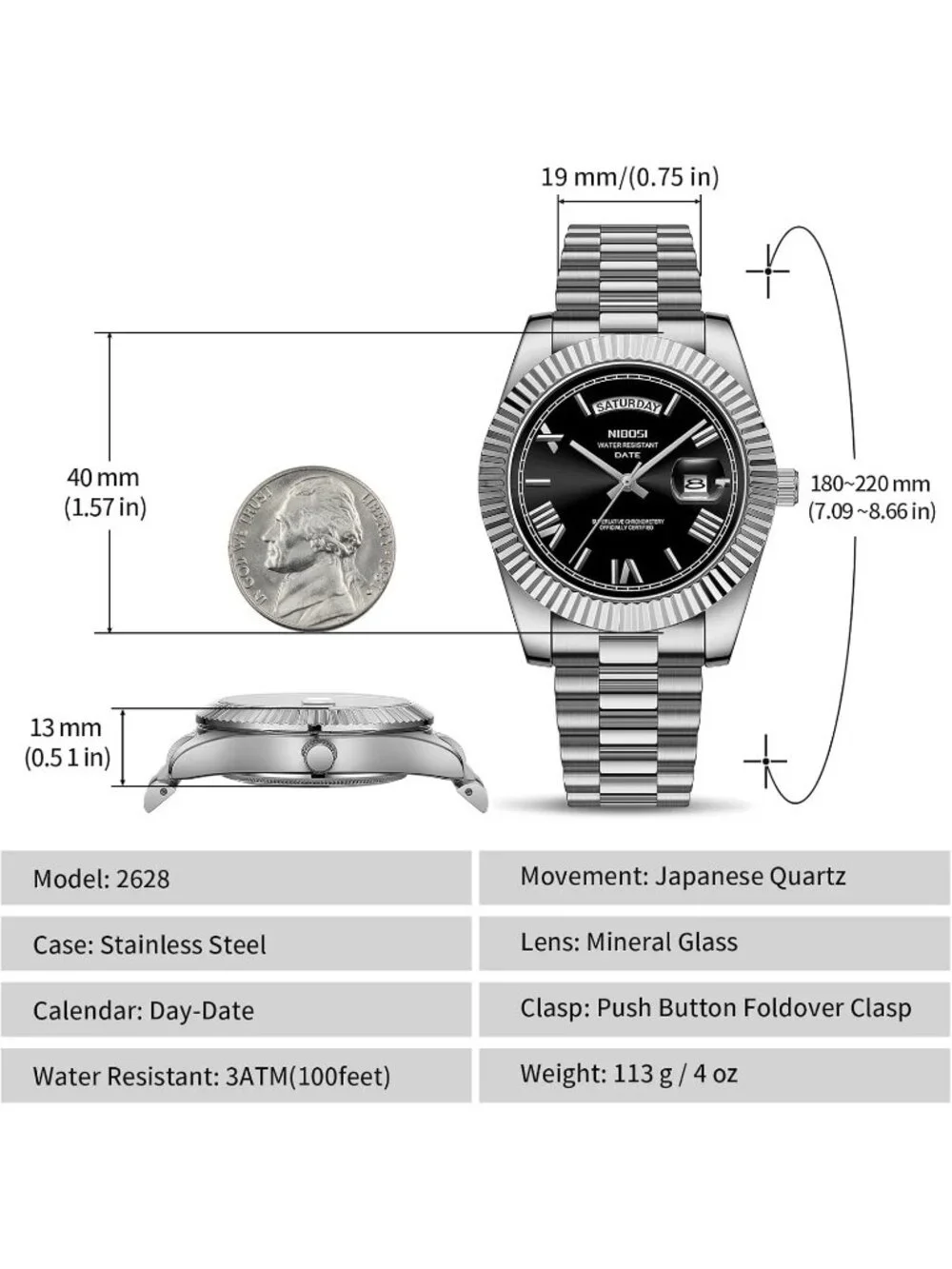 Nibosi Men's Silver Black Analog Quartz Stainless Waterproof Desiger Wrist Watch